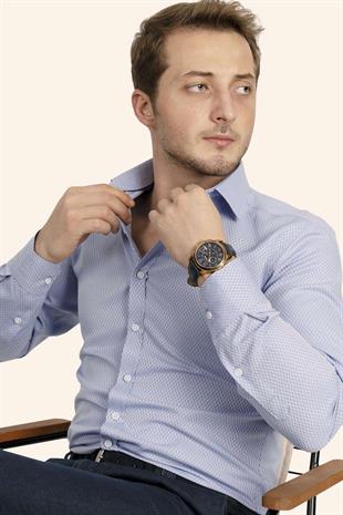 Mavi Baklava & Bordo Çizgi Desen Hediye Kutulu Gömlek Kravat Seti