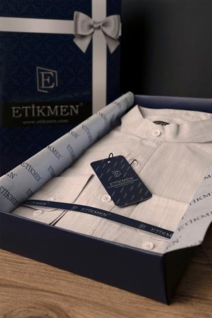 Bej Hakim Yaka Keten Üç Düğmeli Erkek Gömlek