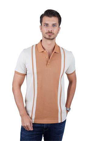 Bej Taba Çift Renkli Erkek Polo Yaka Tişört