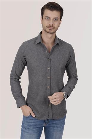 Füme Düz Slimfit Oduncu Erkek Gömlek