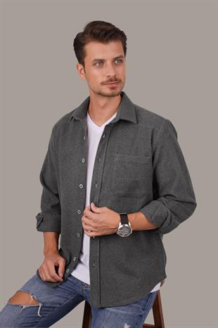 Füme Düz Oversize Oduncu Erkek Gömlek