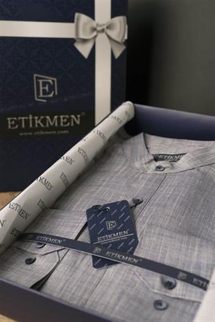 Füme Hakim Yaka Keten Üç Düğmeli Erkek Gömlek