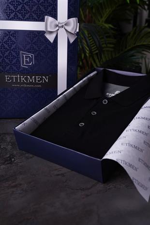 Füme Siyah Çift Renkli Erkek Polo Yaka Tişört