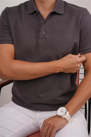 Füme Yaka Desenli Erkek Polo Yaka Tişört