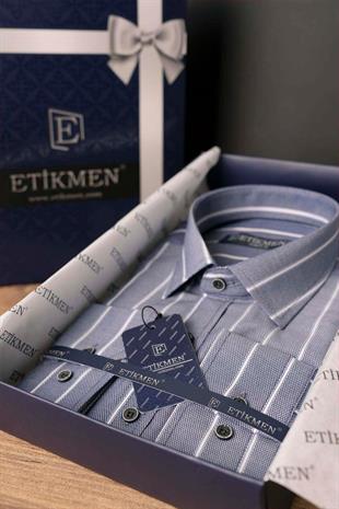 Gri Beyaz Çizgili Slimfit Erkek Gömlek