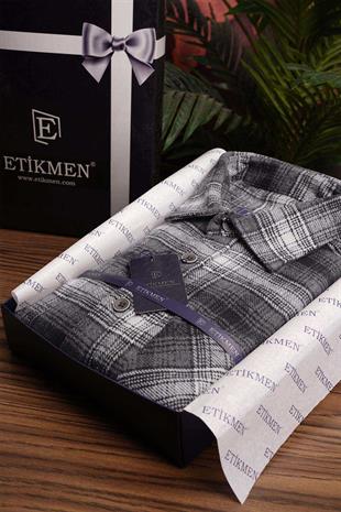 Gri Beyaz Geçişli Oversize Oduncu Erkek Gömlek