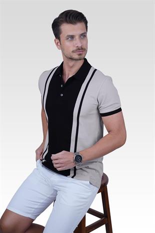 Gri Siyah Çift Renkli Erkek Polo Yaka Tişört