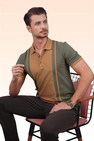 Haki Taba Çift Renkli Erkek Polo Yaka Tişört