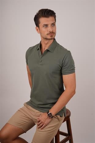 Haki Yaka Desenli Erkek Polo Yaka Tişört