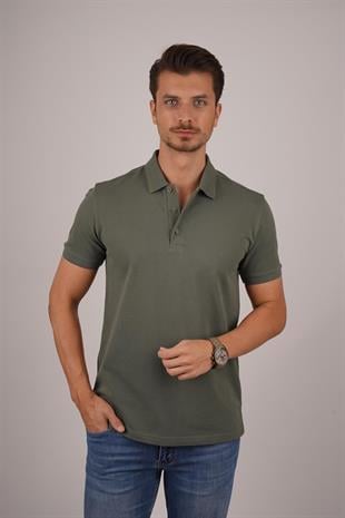 Haki Yaka Desenli Erkek Polo Yaka Tişört