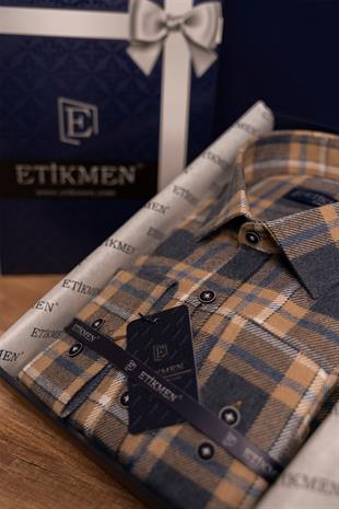 Hardal Lacivert Slimfit Oduncu Erkek Gömlek