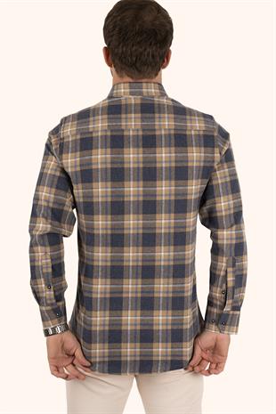 Hardal Lacivert Slimfit Oduncu Erkek Gömlek