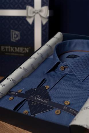 indigo Kahve Düğmeli Slimfit Erkek Gömlek