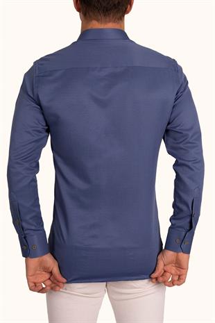 indigo Kahve Düğmeli Slimfit Erkek Gömlek