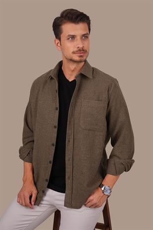 Kahverengi Düz Oversize Oduncu Erkek Gömlek