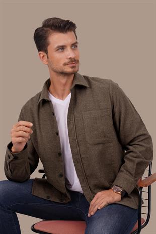 Kahverengi Düz Oversize Oduncu Erkek Gömlek