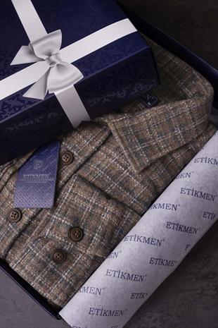 Kahverengi Hasır Desenli Oversize Oduncu Erkek Gömlek