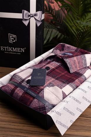 Kiraz Beyaz Geçişli Oversize Oduncu Erkek Gömlek