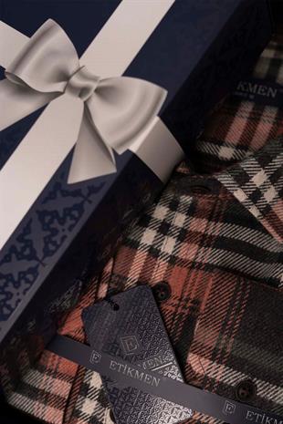 Kiremit Çizgili Slimfit Oduncu Erkek Gömlek