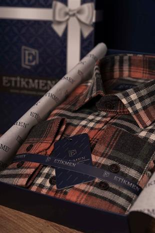 Kiremit Çizgili Slimfit Oduncu Erkek Gömlek