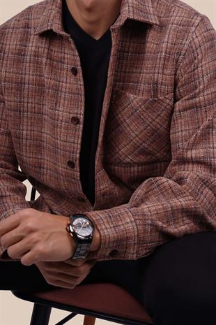 Kiremit Hasır Desenli Oversize Oduncu Erkek Gömlek