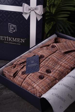 Kiremit Hasır Desenli Oversize Oduncu Erkek Gömlek