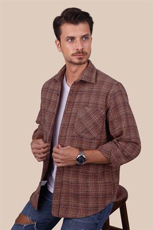 Kiremit Hasır Desenli Oversize Oduncu Erkek Gömlek