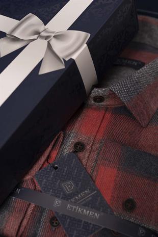 Kırmızı Gri Dama Desenli Slimfit Oduncu Erkek Gömlek