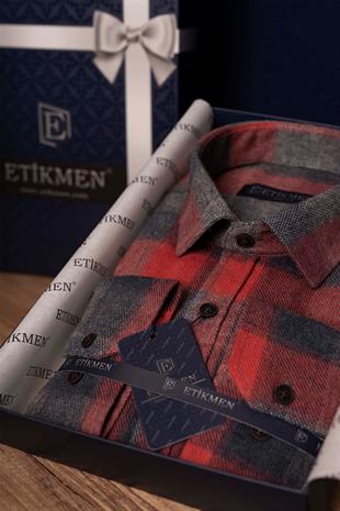 Kırmızı Gri Dama Desenli Slimfit Oduncu Erkek Gömlek