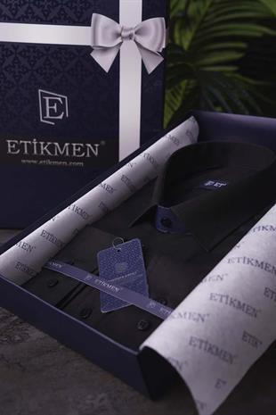 Kolay Ütülenebilir Siyah Dakron Erkek Gömlek