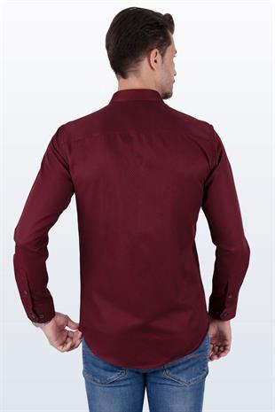 Koyu Bordo Baklava Desen Slimfit Erkek Gömlek