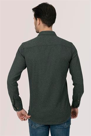 Koyu Yeşil Düz Slimfit Oduncu Erkek Gömlek