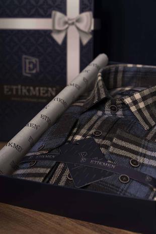 Lacivert Beyaz Slimfit Oduncu Erkek Gömlek