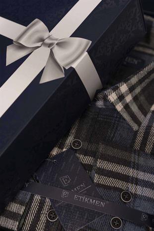 Lacivert Beyaz Slimfit Oduncu Erkek Gömlek