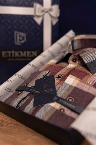 Lacivert Bordo Desenli Slimfit Oduncu Erkek Gömlek