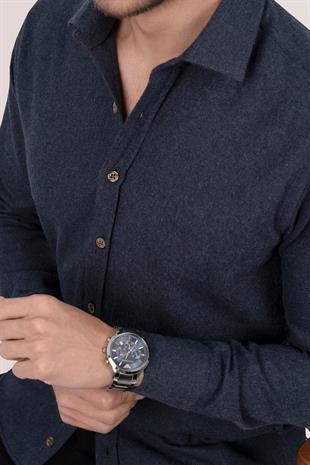 Lacivert Düz Slimfit Oduncu Erkek Gömlek