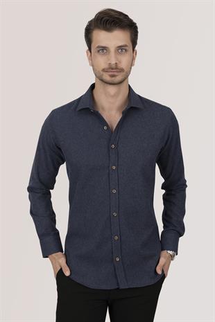 Lacivert Düz Slimfit Oduncu Erkek Gömlek