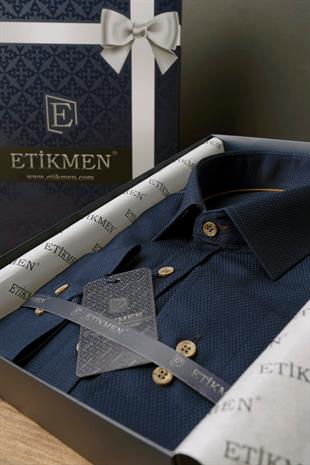 Lacivert Kahve Düğmeli Slimfit Erkek Gömlek