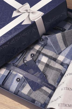 Mavi Gri Kareli Slimfit Oduncu Erkek Gömlek