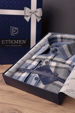 Mavi Gri Kareli Slimfit Oduncu Erkek Gömlek