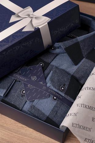 Mavi Siyah Dama Desenli Slimfit Oduncu Erkek Gömlek