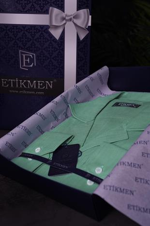 Mint Yeşili Keten Apaj Yaka Oversize Erkek Gömlek