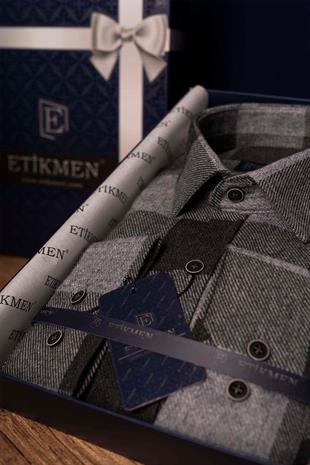 Siyah Füme Dama Desenli Slimfit Oduncu Erkek Gömlek