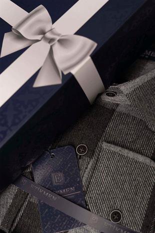 Siyah Füme Dama Desenli Slimfit Oduncu Erkek Gömlek