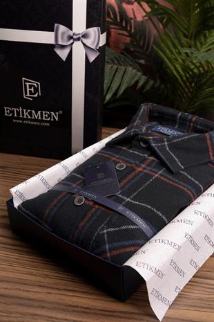 Siyah Kiremit Çizgili Oversize Oduncu Erkek Gömlek