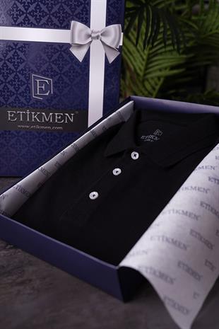 Siyah Yaka Desenli Erkek Polo Yaka Tişört