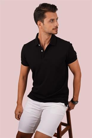 Siyah Yaka Desenli Erkek Polo Yaka Tişört