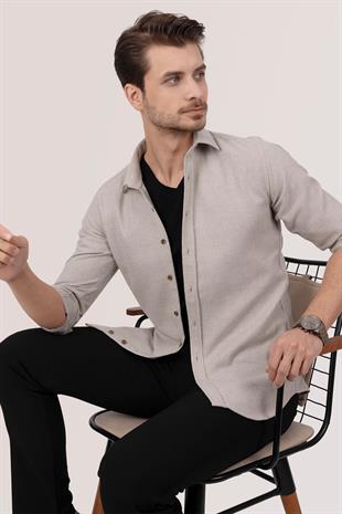 Sütlü Kahve Düz Slimfit Oduncu Erkek Gömlek