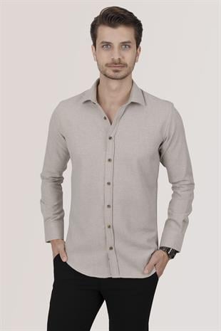 Sütlü Kahve Düz Slimfit Oduncu Erkek Gömlek