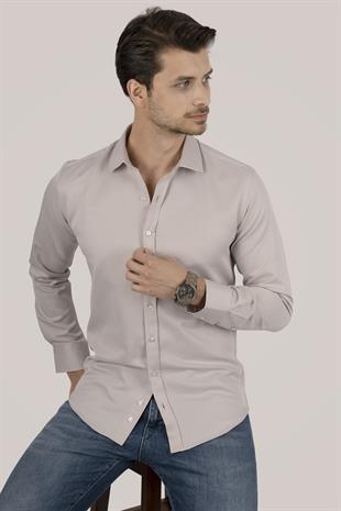 Sütlü Kahve Slimfit Erkek Gömlek